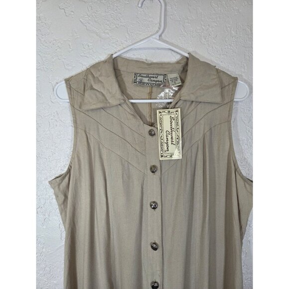 Southwest Canyon Womens Button Down Collared Dress Lace Up Back Sleeveless XL - Picture 3 of 6